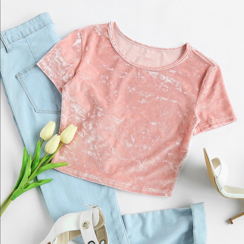 Pink Crushed Velvet Crop Top